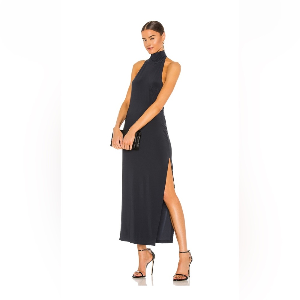 Halter Turtle Side Slick Gown in Pewter